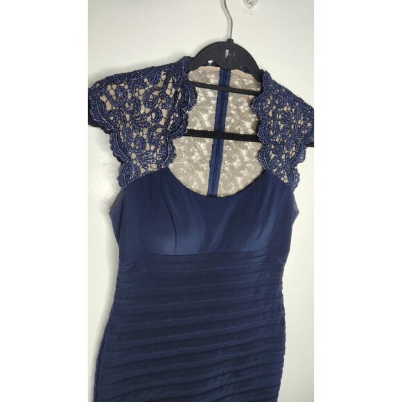 Xscape Navy Blue Knee Length Metallic Back Cocktail Party Dress Size 6 - Picture 3 of 9